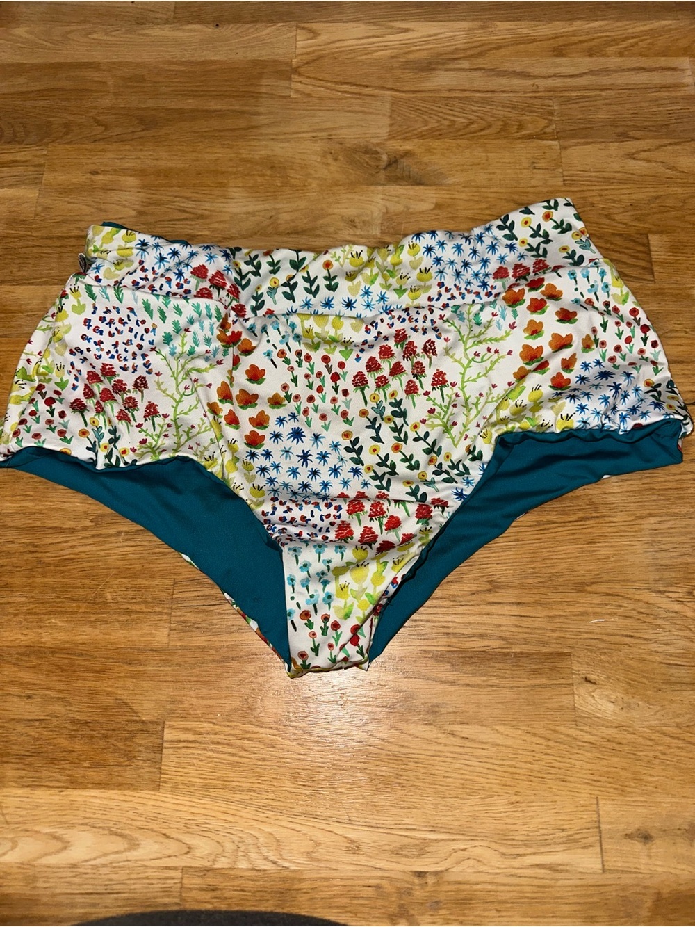 Floral High-Waist Bikini Bottoms in Teal & Multicolor handmade coasta rica